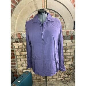 winter silks blouse button front silk purple long sleeve hidden button front